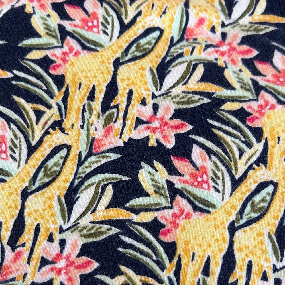 Short Sleeve Giraffe and Floral Scalloped Neck Top